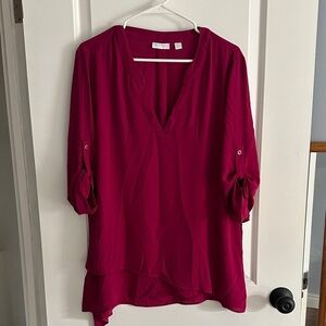 New York & Company Fuchsia V-Neck Blouse